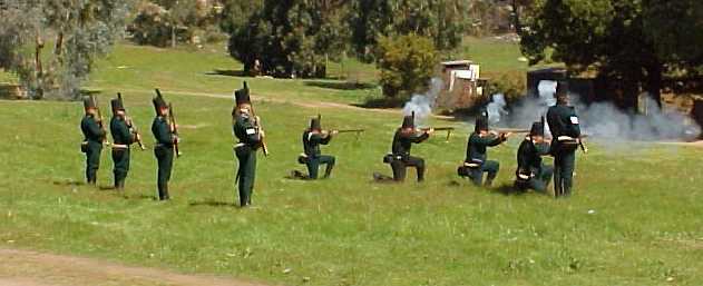 95th Re-enactors drilling at Taminick, NSW, 2001. Courtesy John of the 42nd RHR Australia.